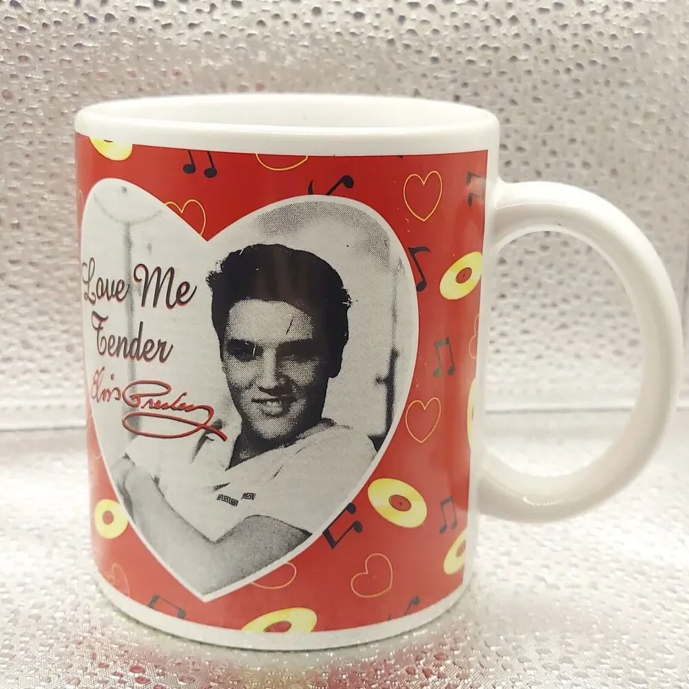 Love Me Tender Elvis Coffee Mug Red and White 3.5
